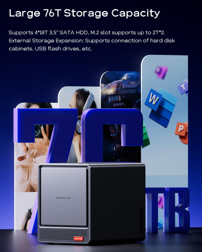 AOOSTAR NAS Mini PC 4Bay SATA HDD Storage,Ryzen7 5825U Dual DDR4 RAM Two M.2 SSD Slots Desktop NASync Computer, 2 * 2.5GbE / 4k HDMI/TF Card port/TYPE-C Network Attached Storage...