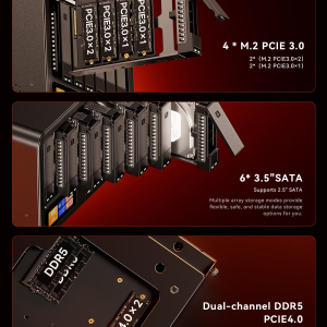 AOOSTAR WTR MAX NAS 11bays(6bay SATA HDD + 5bay M.2 SSD) storage,Barebone mini pc Ryzen7 Pro 8845HS, Dual DDR5 RAM, NASync with Oculink / USB4 / 2 x 10GbE SFP+ / 2 x 2.5GbE.(NAS...