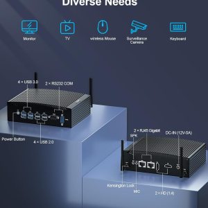 Baieyu Fanless Mini PC Core i5-8260U, Industrial Fanless PC Windows 11 Pro 16GB RAM DDR4 512GB SSD, 2×HD, 2×RS232 COM, 2×RJ45 LAN, 4×USB 3.0, 4×USB 2.0, Auto Power On