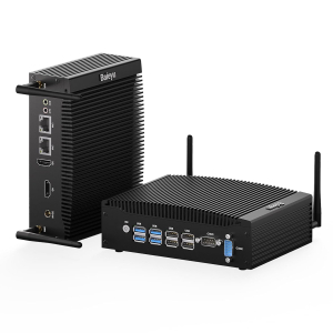 Baieyu Fanless Mini PC Core i5-8260U, Industrial Fanless PC Windows 11 Pro 16GB RAM DDR4 512GB SSD, 2×HD, 2×RS232 COM, 2×RJ45 LAN, 4×USB 3.0, 4×USB 2.0, Auto Power On