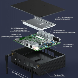 Baieyu Industrial Mini PC Windows 11 Pro, Fanless Desktop PC with Core i5-8260U, 16GB RAM DDR4 1TB SSD, 2 Gigabit Ethernet, 2 HD, 2 RS232 COM, 4 USB3.0, 4 USB2.0, BT4.2, Auto...