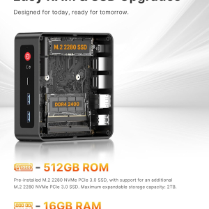 BOSGAME E4 Home-Office-Mini PC, Ryzen 5 3550H (Beats N150, up to 3.7 GHz), 16 GB DDR4 RAM 512 GB NVMe SSD, Mini Computer, 4K Triple Display, HDMI, USB-C, DP, Dual LAN, Wi-Fi 5,...