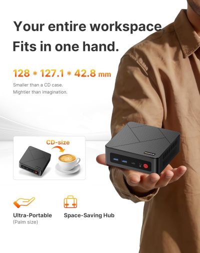 BOSGAME E4 Home-Office-Mini PC, Ryzen 5 3550H (Beats N150, up to 3.7 GHz), 16 GB DDR4 RAM 512 GB NVMe SSD, Mini Computer, 4K Triple Display, HDMI, USB-C, DP, Dual LAN, Wi-Fi 5,...