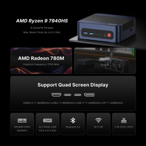 BOSGAME M2 Gaming Mini PC Ryzen 9 7940HS (8C/16T,Max 5.2GHz), 32GB DDR5 1TB NVMe SSD Mini Desktop PC, Dual 2.5G LAN, Quad Display, OCulink, Wi-Fi 6E&BT5.2