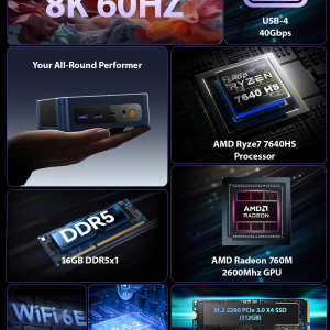 BOSGAME Mini PC Ryzen 5 7640HS (Up to 4.7GHz, 8C/16T) P3 Mix Mini Desktop Computers DDR5 16GB RAM 512GB M.2 NVMe SSD, Mini PC Windows 11 Pro Dual 2.5G RJ45 LAN, USB 4.0 WiFi 6E...