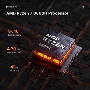 BOSGAME P3 Lite Mini PC Ryzen 7 6800H Processor(8C/16T, up to 4.7GHz) Mini Gaming Desktop PC, 32GB DDR5 1TB M.2 PCIe 4.0 SSD, Triple Display, Dual 2.5G LAN Ports, Wi-Fi 6E,...