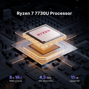BOSGAME P4 Plus Mini PC Ryzen 7 7730U (Upgraded 5825U), 8C/16T, up to 4.5GHz, 16GB DDR4 1TB PCIe 4.0 SSD, Triple Display Desktop PC, WiFi 6E, BT5.2, Type-C