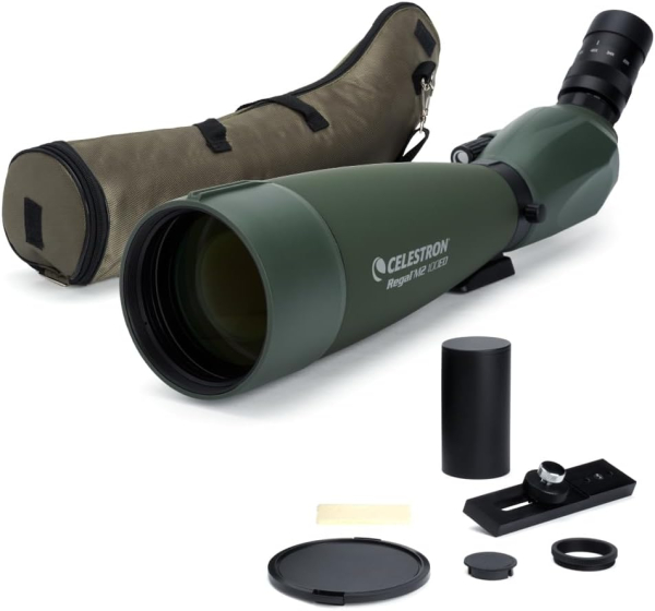 Celestron 52306 Regal M2 22-67x100mm ED Angled Zoom Spotting Scope with Multi-Coated Optics, BaK-4 Prism Glass, Lightweight Magnesium Alloy Body and Padded Carry Case, Green