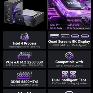 GMKtec K15 AI Mini PC Oculink Intel Ultra 5 125U 32GB DDR5 512GB SSD, Desktop Computer AI Boost, 3X M.2 2280 Storage Expansion, Dual NIC 2.5GbE, HDMI 2.1, USB4