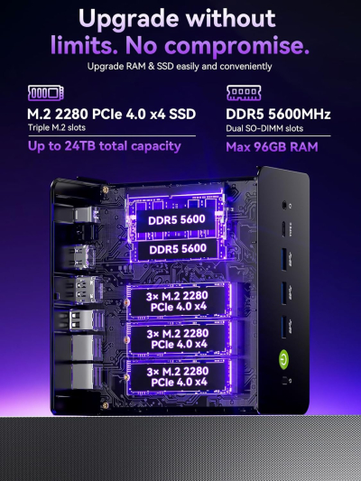 GMKtec K15 AI Mini PC Oculink Intel Ultra 5 125U 32GB DDR5 512GB SSD, Desktop Computer AI Boost, 3X M.2 2280 Storage Expansion, Dual NIC 2.5GbE, HDMI 2.1, USB4