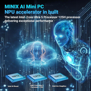 MINIX EU512-AI Mini PC Intel Core Ultra 5 125H 16GB DDR5/512GB SSD 8K Quad Output/Thunderbolt 4/Whisper-Quiet Office Design/AI Boost NPU/Dual 2.5G/Wi-Fi 6E Windows 11 Pro Home &...