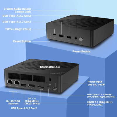 MINIX EU512-AI Mini PC Intel Core Ultra 5 125H 16GB DDR5/512GB SSD 8K Quad Output/Thunderbolt 4/Whisper-Quiet Office Design/AI Boost NPU/Dual 2.5G/Wi-Fi 6E Windows 11 Pro Home &...
