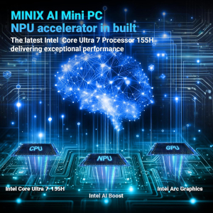 MINIX EU715-AI Mini PC, Intel Core Ultra 7 155H 32GB DDR5 1TB PCIe 4 SSD Mini Desktop Computer/AI Boost/8K/Dual 2.5G/WiFi 6E/Quad Display Windows 11 Pro mini Computers for...