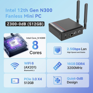 MINIX Fanless Windows 11 Pro Mini PC, Intel 12th Gen N300, NEO Z300-0dB 16GB DDR4, 512GB M.2 PCIe Gen3 x 4 SSD Micro Desktop Computer, 4K Dual Display/2.5G LAN, for Business...