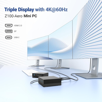 MINIX Z150-Aero Mini PC, Intel N150 (Upgraded N100), 16GB DDR4, 512GB PCIe 3.0 NVMe SSD Micro Mini Computer, 4K Triple Display/1GB+2.5G Dual LAN/USB-C/WiFi 5/BT5.1/Vesa...