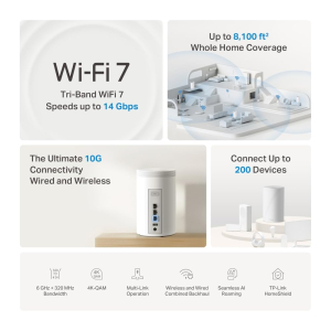 TP-Link Deco BE68 BE14000 Tri-Band 7 Router,AI Roaming Router,Mesh System with MLO,Gigabit Ports,Extender Booster,VPN Encryption WiFi Booster,APP Control,Google Home,Alexa