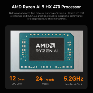 Beelink SER10 MAX AI Mini PC, AMD Ryzen AI 9 HX 470(12C/24T, up to 5.2GHz), 64GB DDR5 1TB PCIe4.0 SSD, Mini Computer 4K Triple Display, USB4/WiFi6/BT5.2/10G LAN, Pre-Installed...