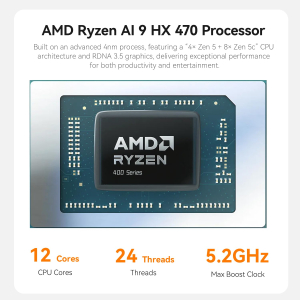 Beelink SER10 MAX Mini PC, AMD Ryzen AI 9 HX 470(12C/24T, up to 5.2GHz, 86Tops), 64GB DDR5 RAM 1TB M.2 PCIe4.0 SSD, 4K Triple Display HDMI/DP/USB4 Mini Computer Win11 Pro,...