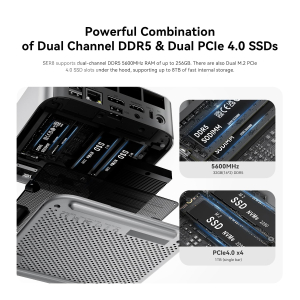 Beelink SER8 Mini PC, AMD Ryzen 7 8845HS(8C/16T up to 5.1GHz), 24GB DDR5 RAM 1TB M.2 PCIe4.0 SSD Mini Gaming Computer, 4K Triple Display HDMI2.1/DP1.4/USB4, 2.5G RJ45/WiFi 6/BT5.2