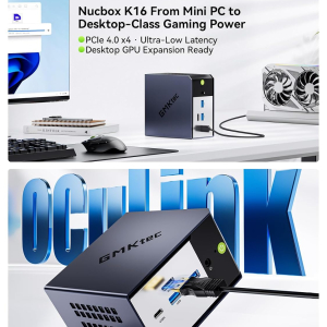 GMKtec K16 Mini PC Gaming Desktop Computer AMD Ryzen 7 7735HS (8C/12T 4.75Ghz) 32GB LPDDR5 6400MT/s RAM + 512GB Hard Drive SSD, Dual NIC LAN 2.5GbE, Oculink, USB4, HDMI, USB-C