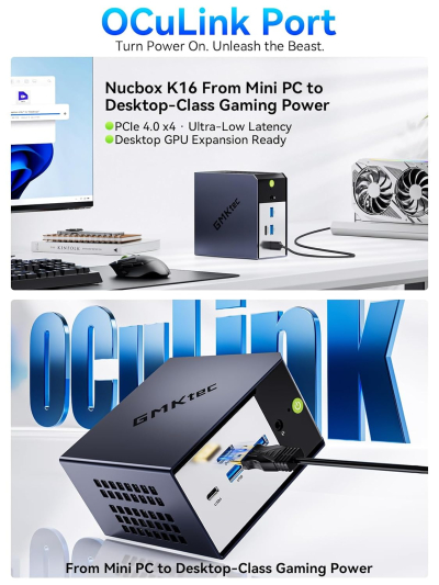 GMKtec K16 Mini PC Gaming Desktop Computer AMD Ryzen 7 7735HS (8C/12T 4.75Ghz) 32GB LPDDR5 6400MT/s RAM + 512GB Hard Drive SSD, Dual NIC LAN 2.5GbE, Oculink, USB4, HDMI, USB-C