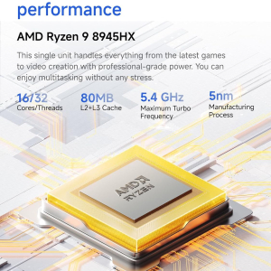 MINISFORUM G1 Pro Gaming Mini PC, Ryzen 9 8945HX, 16C/32T up to 5.4GHz, GeForce RTX 5060 8GB GDDR7,32GB DDR5, 1TB SSD, 5GbE, Wi-Fi 7, Quad 4K, 245W Performance Compact Desktop