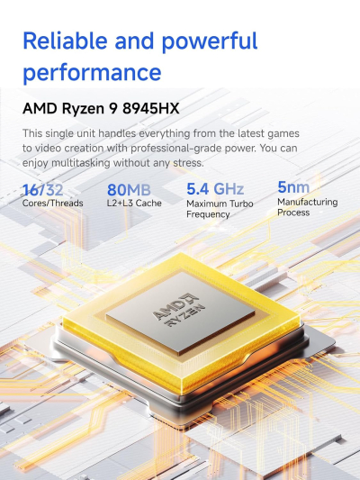 MINISFORUM G1 Pro Gaming Mini PC, Ryzen 9 8945HX, 16C/32T up to 5.4GHz, GeForce RTX 5060 8GB GDDR7,32GB DDR5, 1TB SSD, 5GbE, Wi-Fi 7, Quad 4K, 245W Performance Compact Desktop