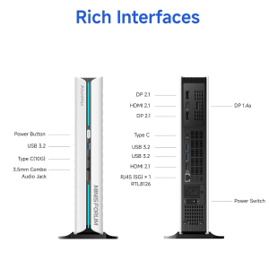 MINISFORUM G1 Pro Gaming Mini PC, Ryzen 9 8945HX, 16C/32T up to 5.4GHz, GeForce RTX 5060 8GB GDDR7,32GB DDR5, 1TB SSD, 5GbE, Wi-Fi 7, Quad 4K, 245W Performance Compact Desktop