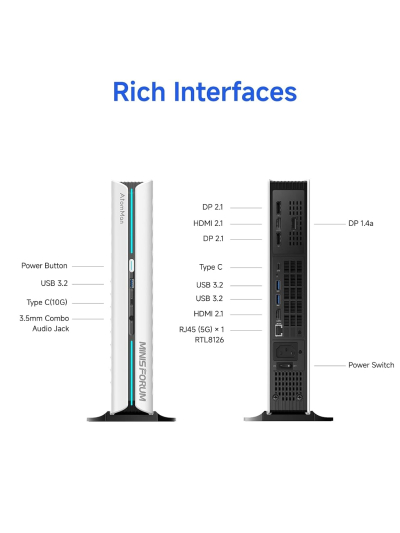 MINISFORUM G1 Pro Gaming Mini PC, Ryzen 9 8945HX, 16C/32T up to 5.4GHz, GeForce RTX 5060 8GB GDDR7,32GB DDR5, 1TB SSD, 5GbE, Wi-Fi 7, Quad 4K, 245W Performance Compact Desktop
