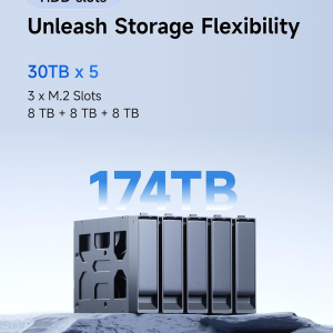 MINISFORUM N5 Air 5-Bay Desktop NAS, AMD Ryzen 7 255, 8C/16T CPU, Radeon 780M, No RAM,No HDD,64GB SSD(MinisCloud OS), 3×M.2 NVMe, 10GbE + 5GbE, OCuLink and USB4 Ports, PCIe x16...