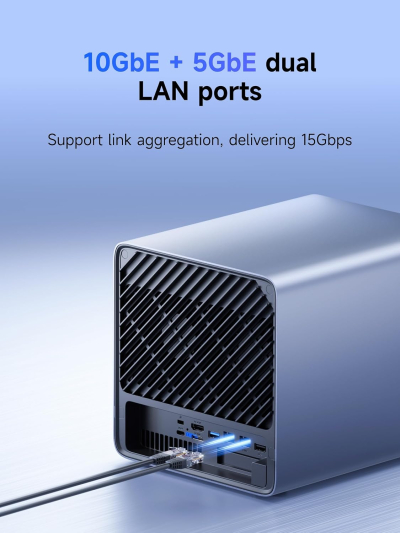 MINISFORUM N5 Air 5-Bay Desktop NAS, AMD Ryzen 7 255, 8C/16T CPU, Radeon 780M, No RAM,No HDD,64GB SSD(MinisCloud OS), 3×M.2 NVMe, 10GbE + 5GbE, OCuLink and USB4 Ports, PCIe x16...