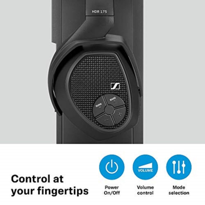 Sennheiser RS 175 RF Wireless Headphones Over Ear for TV System with Bass Boost and Surround Sound Modes, Compact and Ergonomic, Over Ear Headphones for TV Listening, Black