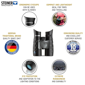 STEINER binoculars BluHorizons 10x42 - German quality optics, high magnification, reduces reflections or glare from water, sand or snow