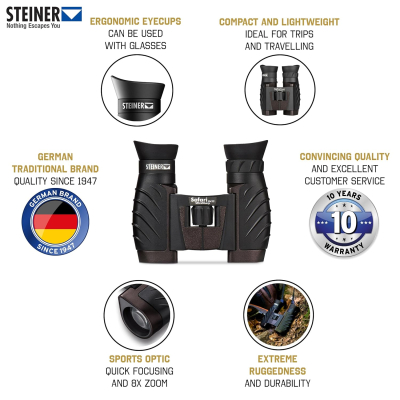STEINER binoculars Safari UltraSharp 8x22 - German quality optics, compact, light, ideal for travel, hiking, sports and nature observation