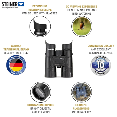 STEINER binoculars SkyHawk 4.0 10x42 - German quality optics, sharp 3D viewing experiences, robust, perfect for nature, animal and bird watching