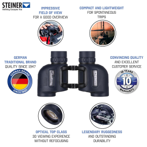 STEINER marine binoculars Navigator 7x30 - German quality optics, open bridge, 5m waterproof, compact and light, for spontaneous sailing trips or when going ashore