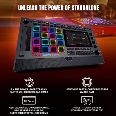 Akai Professional MPC Live III - Standalone Portable Music Production Center with MPCe Pads, Sequencer, Touchscreen, Mic, Stereo Monitors, Audio Interface, Wi-Fi, Bluetooth,...