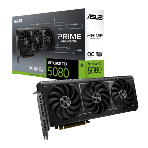 ASUS Prime GeForce RTX 5080 OC 16G GDDR7 Graphics Card - PCIe 5.0, 2685MHz Boost Clock, 1 x HDMI 2.1b, 3 x DP 2.1b, 2.5-slot, Axial-tech fans, Vapor chamber, Dual BIOS, SFF-Ready