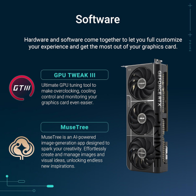 ASUS Prime GeForce RTX 5080 OC 16G GDDR7 Graphics Card - PCIe 5.0, 2685MHz Boost Clock, 1 x HDMI 2.1b, 3 x DP 2.1b, 2.5-slot, Axial-tech fans, Vapor chamber, Dual BIOS, SFF-Ready