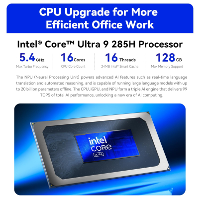 Beelink Mini PC GTi15, Intel Core Ultra 9 285H(16C/16T, up to 5.4GHz), 64GB DDR5 1TB PCIe4.0 SSD AI Mini Computer Win11 Pro, 4K Triple Display, USB4.0, built-in PSU, Speakers,...