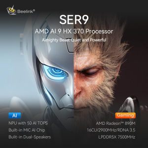 Beelink SER9 Pro Mini PC, AMD Ryzen AI 9 HX 370 (12C/24T up to 5.1GHz), 32GB LPDDR5X RAM 1TB M.2 PCIe4.0 SSD Mini Gaming Computer Windows 11 Pro, USB4.0/DP/HDMI/ 2.5G LAN/WiFi6...