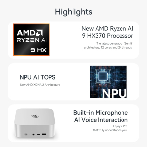 Beelink SER9 Pro Mini PC, AMD Ryzen AI 9 HX 370 (12C/24T up to 5.1GHz), 32GB LPDDR5X RAM 1TB M.2 PCIe4.0 SSD Mini Gaming Computer Windows 11 Pro, USB4.0/DP/HDMI/ 2.5G LAN/WiFi6...