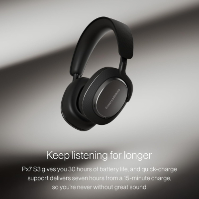 Bowers & Wilkins Px7 S3 Wireless Headphones, Noise Cancelling Over-Ear Bluetooth Headphones with aptX™ Adaptive, 8-Mic ANC, Fast Charging, 30-Hour Battery Life - Anthracite Black