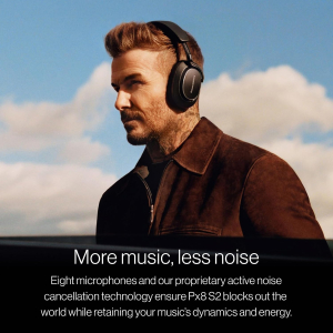 Bowers & Wilkins Px8 S2 Noise Cancelling Wireless Headphones with Bluetooth Audio, & Quick Charge, 30 Hours of High-Resolution Playback and Built-In Microphone – Onyx Black