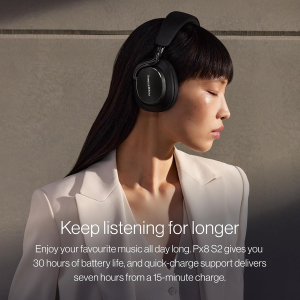 Bowers & Wilkins Px8 S2 Noise Cancelling Wireless Headphones with Bluetooth Audio, & Quick Charge, 30 Hours of High-Resolution Playback and Built-In Microphone – Onyx Black