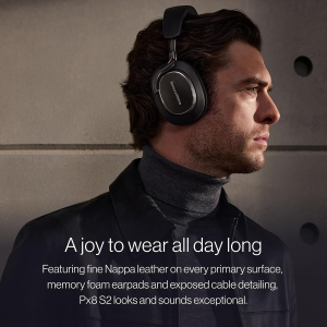 Bowers & Wilkins Px8 S2 Noise Cancelling Wireless Headphones with Bluetooth Audio, & Quick Charge, 30 Hours of High-Resolution Playback and Built-In Microphone – Onyx Black