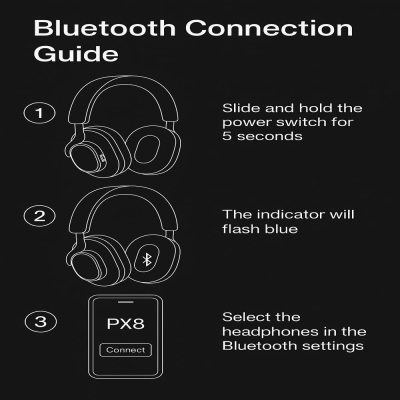 Bowers & Wilkins Px8 Wireless Headphones, Noise Cancelling Over-Ear Bluetooth Headphones with High-Resolution Audio, 6-Mic ANC, Fast-Charge, 30-Hour Battery Life - Black