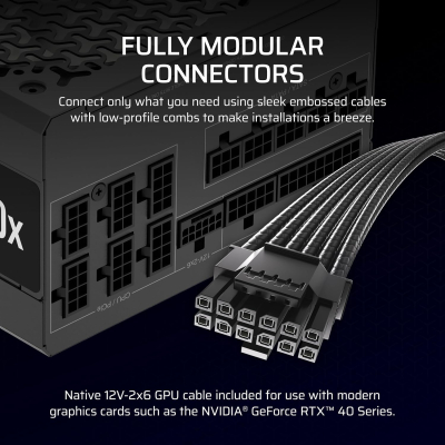 CORSAIR RM1000x Fully Modular Low-Noise ATX Power Supply – ATX 3.1 Compliant – PCIe 5.1 Support – Cybenetics Gold Efficiency – Native 12V-2x6 Connector – Black