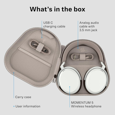 Sennheiser MOMENTUM 5 Wireless Noise Cancelling Headphones – Bluetooth Headphones with Crystal‑Clear Calls, Adaptive ANC, Over‑Ear Design, 57‑Hour Battery, Dolby Atmos and...