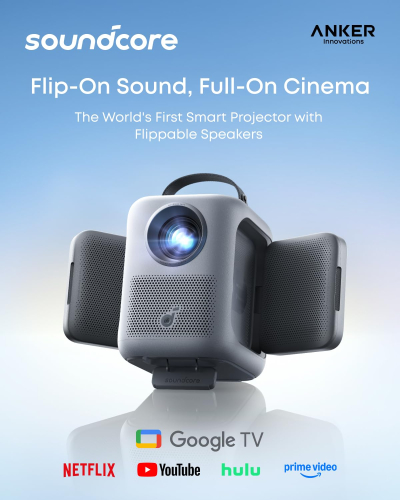 soundcore Nebula P1i Smart Portable Projector with Google TV | 1080p Full HD, 380 ANSI Lumens, Wi-Fi & Bluetooth, Flippable Design, All-Glass Lenses, Dolby Audio, Dual 10W Stereo